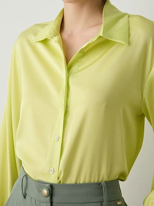 Women's Satin Long Sleeve Shirt Yellow