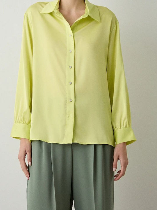Women's Satin Long Sleeve Shirt Yellow