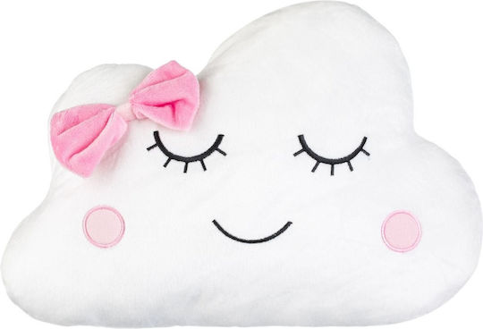 Kids Throw Pillow Cloud Pattern Pink Bow 38x34cm White Pink