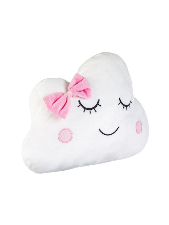 Decorative Pillow Cloud Pattern Pink Bow 38x34cm White Pink