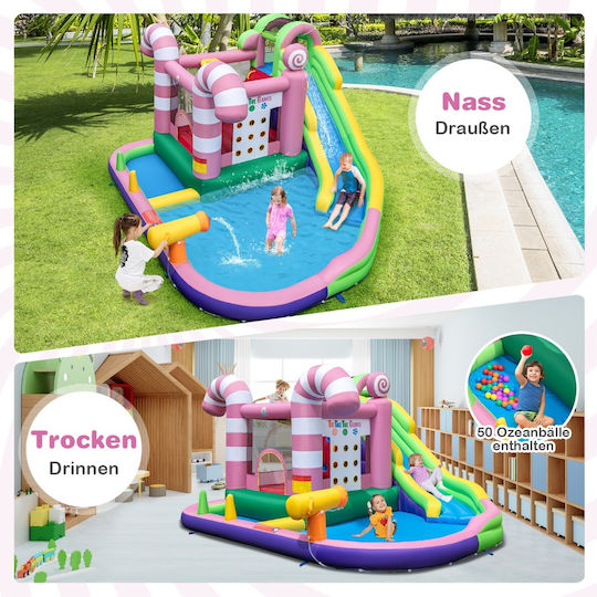 Costway Castel Gonflabil cu Tobogan de Apă Decor Tematic Dulce Distracție Nesfârșită pentru Copii Np11069de