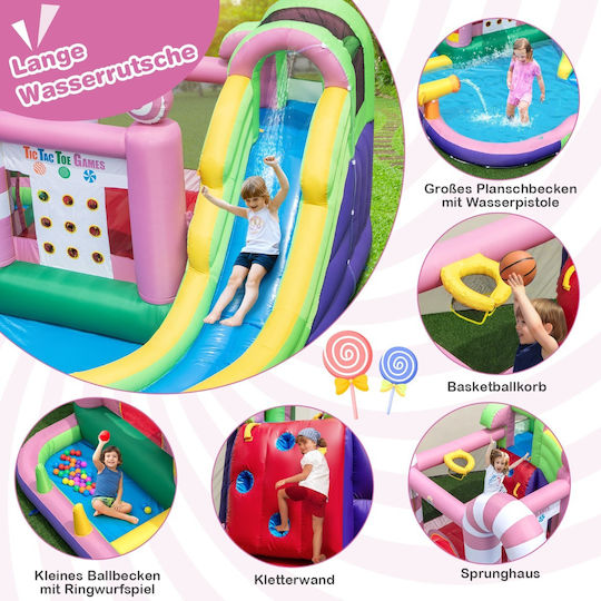 Costway Castel Gonflabil cu Tobogan de Apă Decor Tematic Dulce Distracție Nesfârșită pentru Copii Np11069de