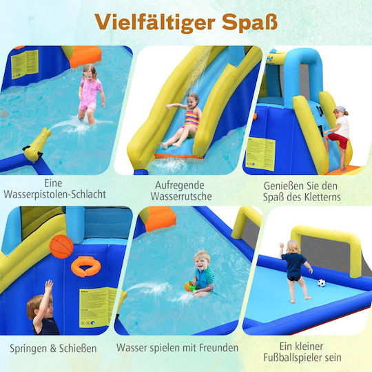 Costway Aufblasbare Hüpfburg Soccer Fun mit Rutsche für 3-12 Jahre Blau