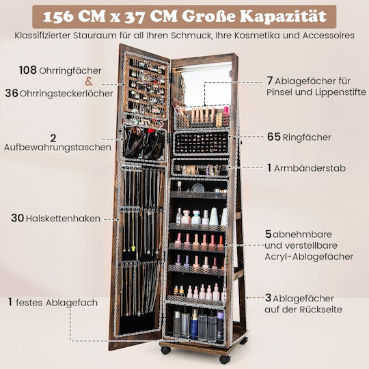 Costway Oglindă De Podea Cu Cadru Din Lemn Maro