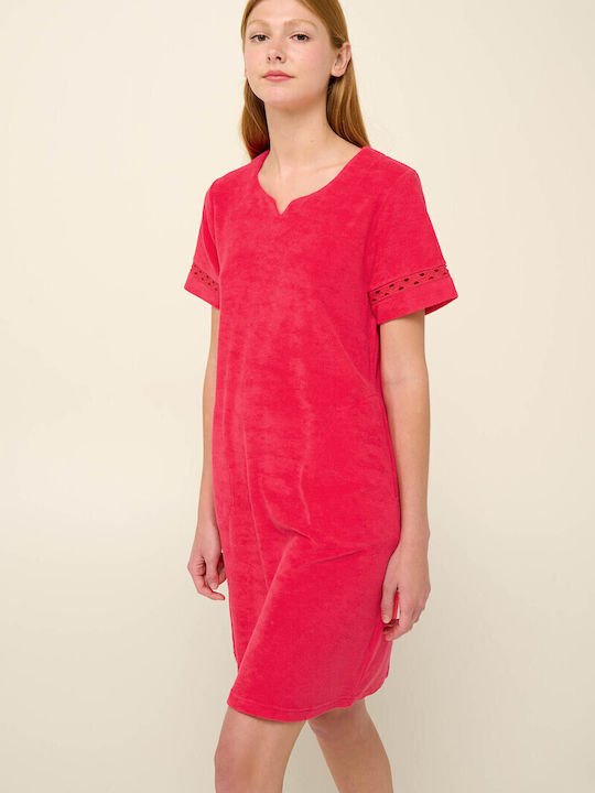 Women's Solid Terry Beach Dress with Pockets Vamp 80% Cotton 20% Polyester 22586 Fragola