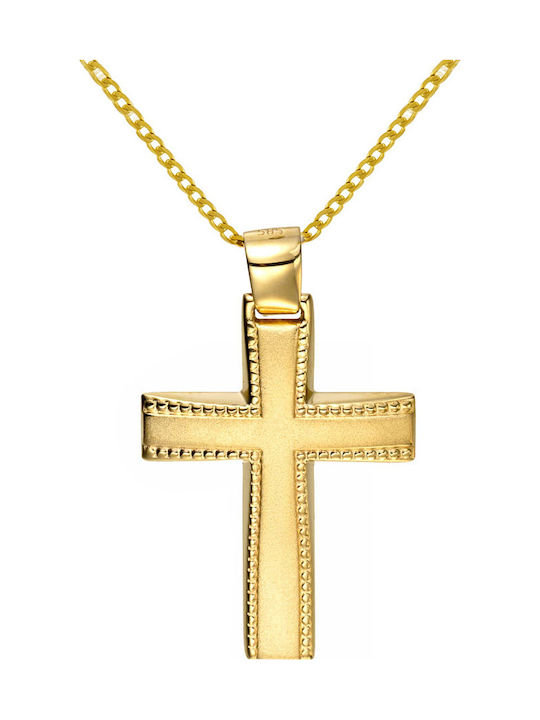 Papoulidis Jewellery Men's Gold Cross 14K Double Sided with the Crucified