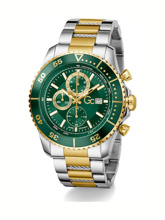 GC Watches Ανδρικό Ρολόι 44mm Χρονογράφος Μπαταρίας με Χρυσό Μεταλλικό Μπρασελέ