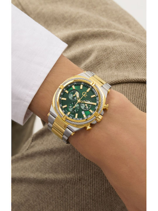 GC Watches Ανδρικό Ρολόι 43mm Χρονογράφος Μπαταρίας με Χρυσό Μεταλλικό Μπρασελέ