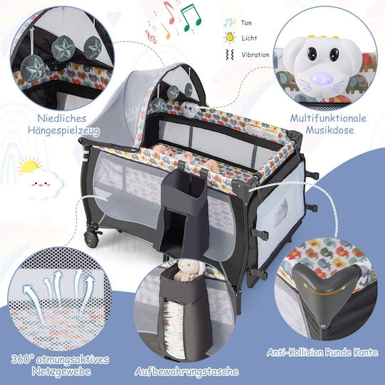 Costway Playpen with Changing Table & Mattress Gray 102x72cm