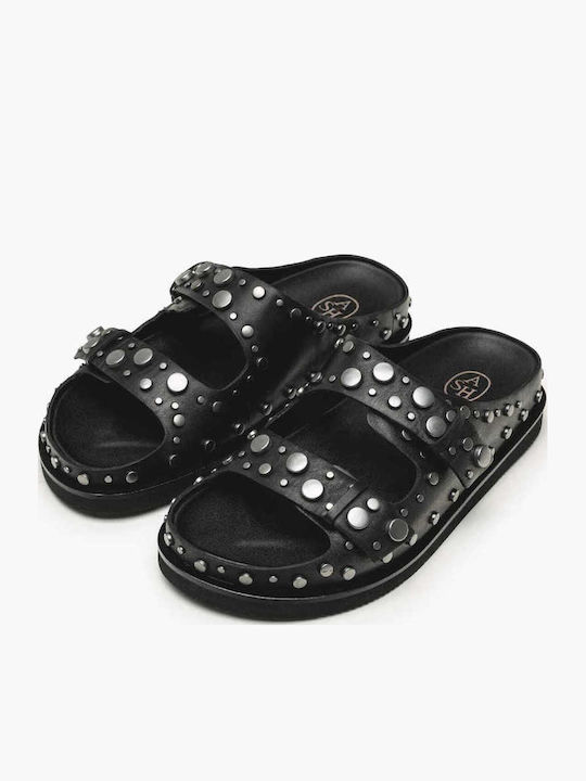 Combo A Leather Women's Flat Sandals Flatforms Black