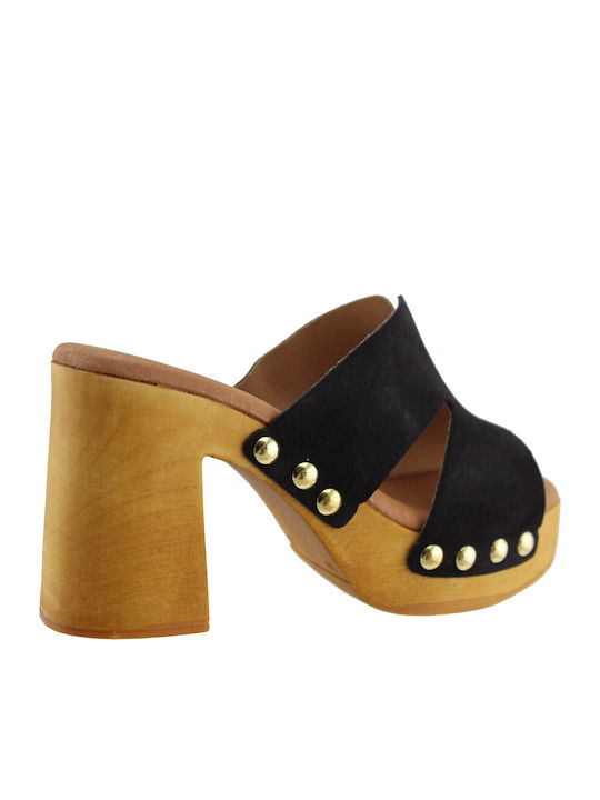 Suede Mules With High Heel In Black Colour