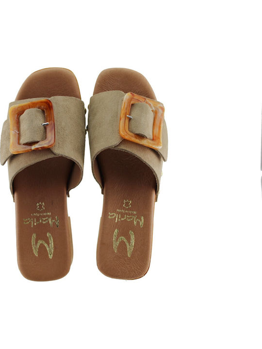 Suede Women's Mules with Low Heel in Beige Color