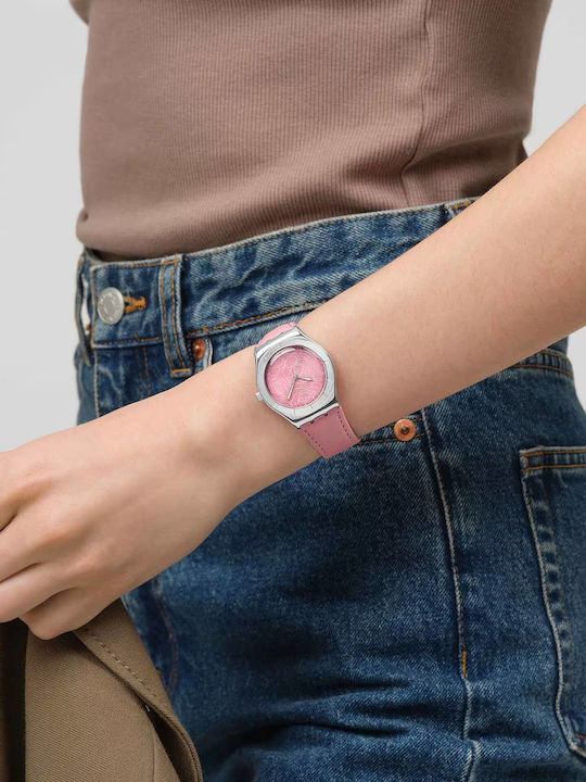 Swatch Swatch Γυναικείο Ρολόι 33mm Μπαταρίας με Ροζ Δερμάτινο Λουράκι