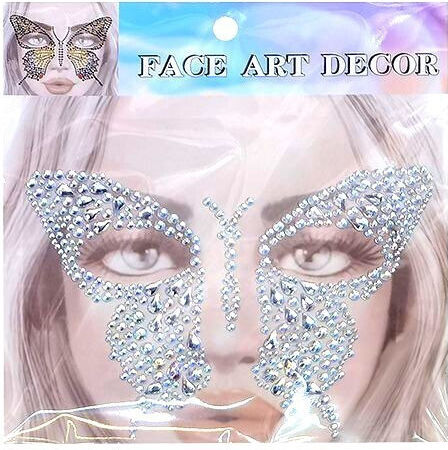 Face Gems Butterfly Face Stickers 17x17cm Silver-White