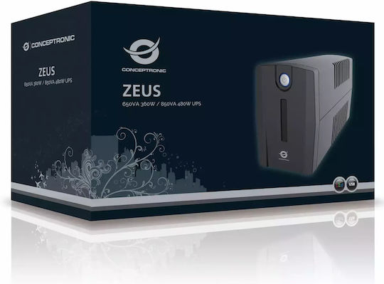 Conceptronic ZEUS 01E UPS (VI) Интерактивна Линия 650VA 360W с 4 Schuko AC Гнезда