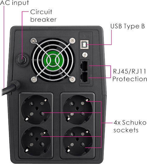 Powertech PT-1800LCD UPS Linie-Interaktiv 1800VA 1080W mit 4 Schuko-Steckdosen