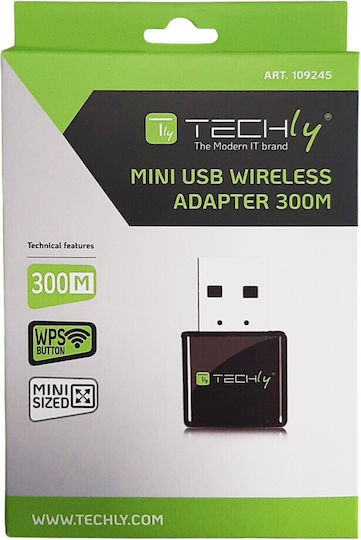 Techly I-WL-USB-300 Αντάπτορας Δικτύου USB με Ασύρματη Σύνδεση Wi-Fi 300Mbps