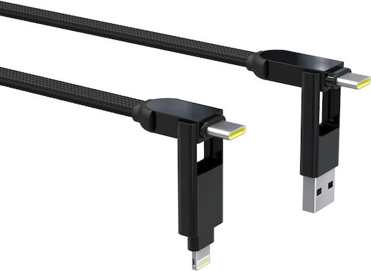 Rolling Square Braided USB to Lightning / Type-C Cable Μαύρο 3m