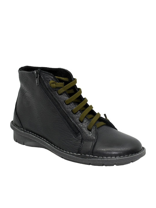 Leder Stiefeletten Damen Schwarz