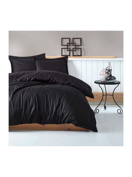 Mijolnir Duvet Cover Set Cotton Double with 2 Pillowcases & 1 Sheet 200x220 Premium Black