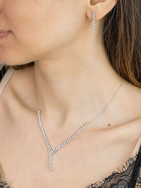 Kiriakos Gofas Set with Necklace & Earrings from White Gold 14K with Stones