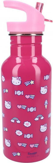 Vadobag Kinderflasche Hallo Kitty Rostfreier Stahl mit Strohhalm Rosa 500ml (Verschiedene Designs/Farben)