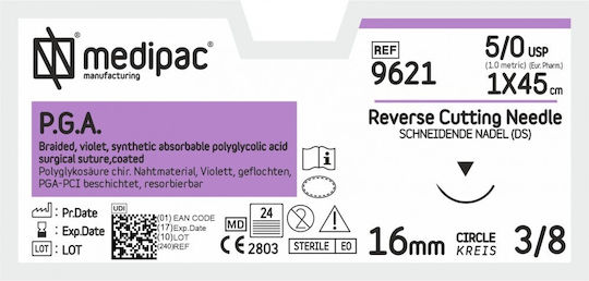 Medipac Surgical Sutures Length 75cm PGA 5.0 Absorbable 9621