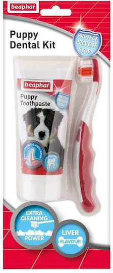 Beaphar Puppy Dental Kit Toothbrush for Dogs against Tartar & Plaque 50gr