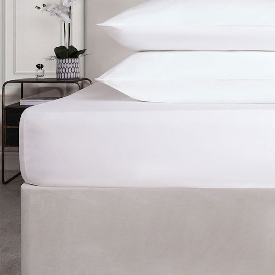 Astron Italy Percalle Hotel Sheet with Fitted White King Size 90x235cm Cotton & Polyester