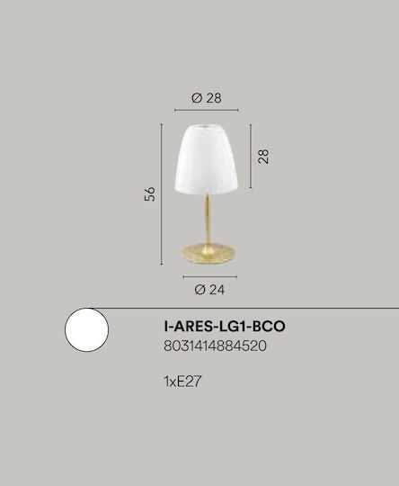 Fan Europe Ares Glass Table Lamp for E27 Socket with White Shade and Gold Base