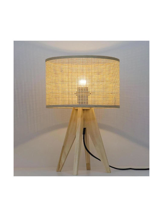 Lampă de masă cu bază din ratan și lemn H36.5xø24cm