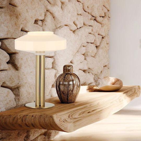 Viokef Glass Table Lamp for Socket E27 with Gold Shade and Base
