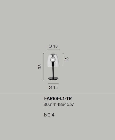 Fan Europe Ares Glass Table Lamp for E14 Socket with Transparent Shade and Black Base