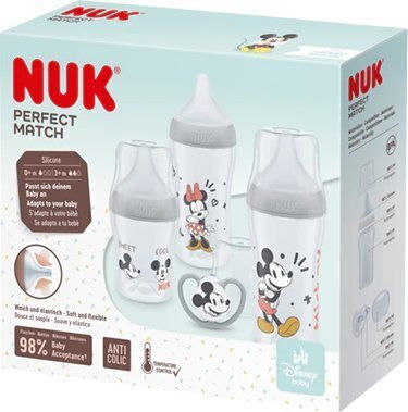 Nuk Σετ Πλαστικά Μπιμπερό Perfect Match Κατά των Κολικών με Θηλή Σιλικόνης για 0+ μηνών Γκρι 260ml