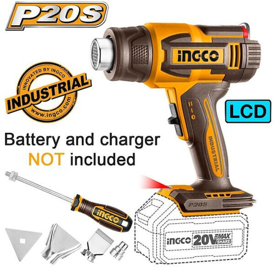 Ingco HGLI2003 Топло Въздушно Пистолет 20V Solo с Настройка На Температурата до 550°C