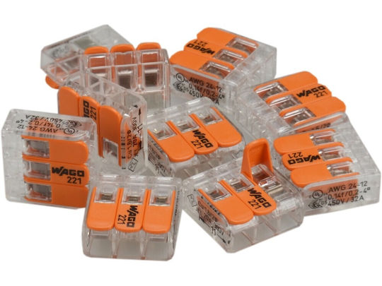 Wago Compact 221-413 Universal Quick Connector 3x 0.2-4.0mm² Wire Cable 450v 32a Original 10pcs