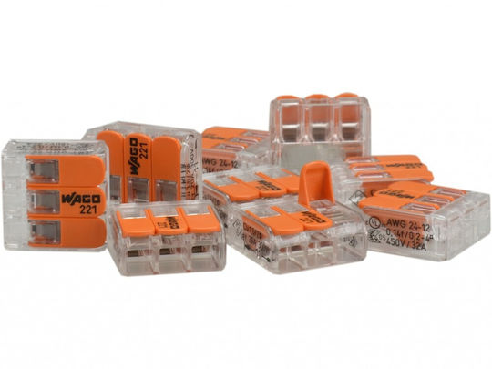 Wago Compact 221-413 Universal Quick Connector 3x 0.2-4.0mm² Wire Cable 450v 32a Original 10pcs