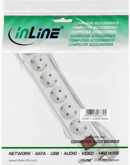 InLine Steckdosenleiste 6 Positionen mit USB-A, Schalter und Kabel 3m