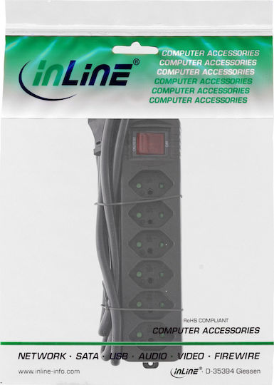 InLine Захранваща лента 6 Позиции с Превключвател и Кабел 1.5м Черен