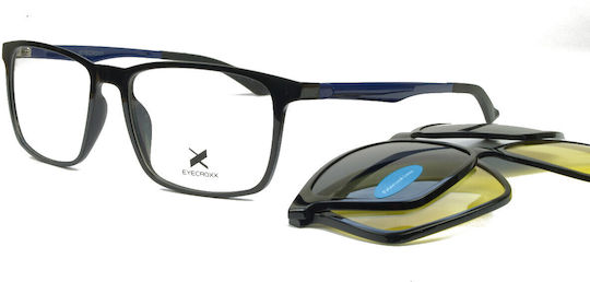 Eyecroxx 589 C1 Clip-On Herren eckige schwarze Acetat-Korrektionsbrille