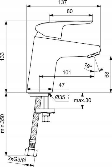 Ideal Standard Σετ Μίκτης & Κεφαλή Ντουζ Εντοιχισμού για Ντουζιέρα Ασημί