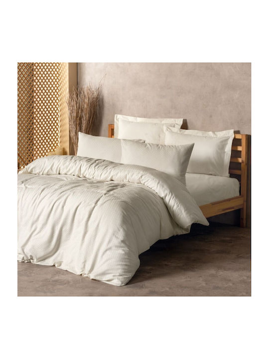 Cotton Box Bettbezug-Set Baumwolle Doppelbett mit 2 Kissenbezügen & 1 Bettlaken 200x220 Ecru