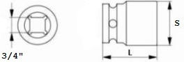 Jonnesway Nuss Pneumatisch Quadratisch mit Vierkant-Antrieb 3/4" Durchmesser 3/4" / 22 / 50 1Stück