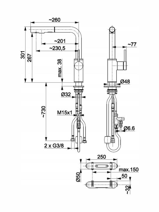 KFA Kitchen Faucet Counter with Shower Gold
