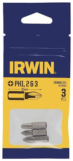 Set Biți Irwin 3 buc 25mm Ph1 Ph2 Ph3 Blister