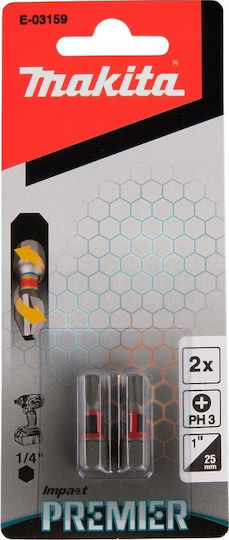 Makita Makita Μυτη Κατσαβιδιου Ph3-25mm 2τμχ Impact Premier