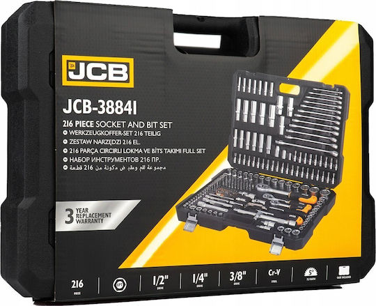 JCB Hexagon Sockets with Frame Host 1/2" 3/8" 1/4" Diameter 1/2" 3/8" 1/4"