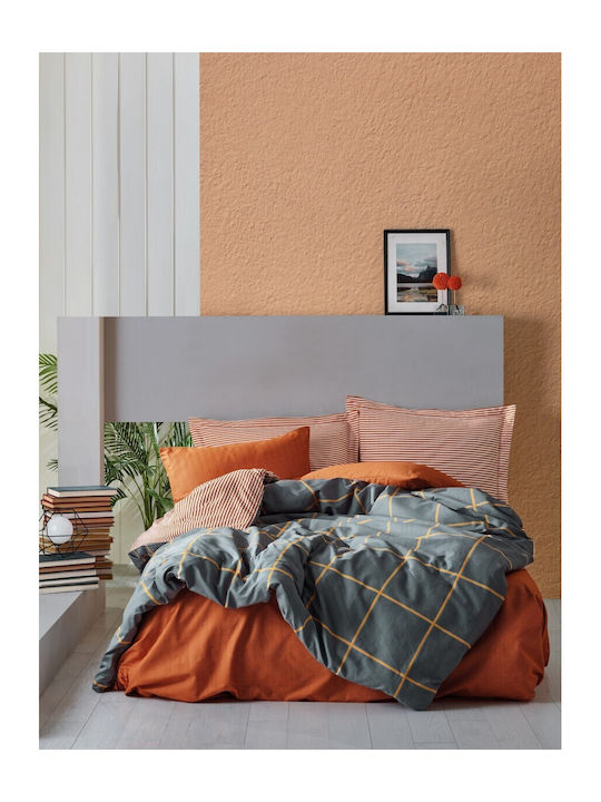 Cotton Box Duvet Cover Set Cotton Double with 2 Pillowcases & 1 Sheet 200x220 Cinnamon