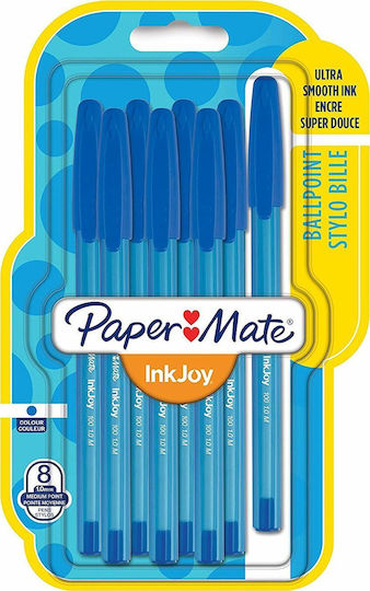 Papermate Paper Mate Στυλό Διαρκείας Inkjoy 100 Καπάκι 8τμχ M Μπλε