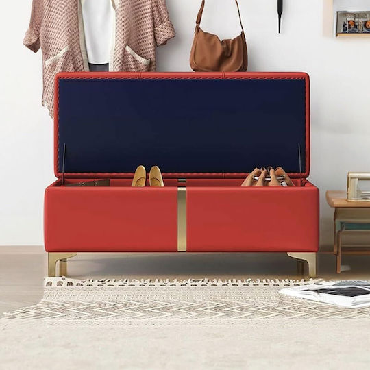 Stool Bench Stool With Storage Space Upholstered with Leatherette Red 80x40x45cm